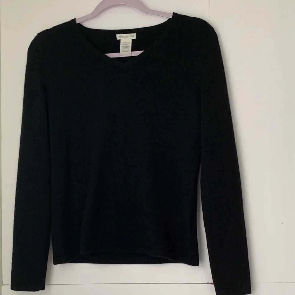 Worthington Women Cashmere Black V-Neck Long Sleeve Sweater Size S